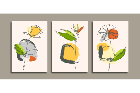 Download Line Flower and Abstract Shapes WallArt - Wallart Collection