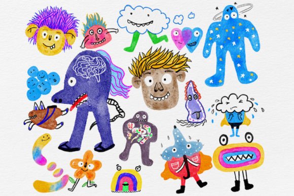 Download Watercolor Funny Monster Nursery Wallart - Wallart Collection